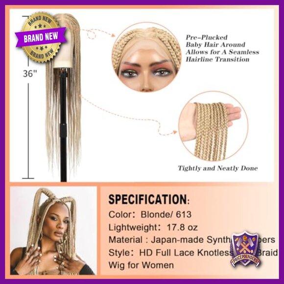 Long HD Lace Knotless Braided Wig with Baby Hair Synthetic Blended